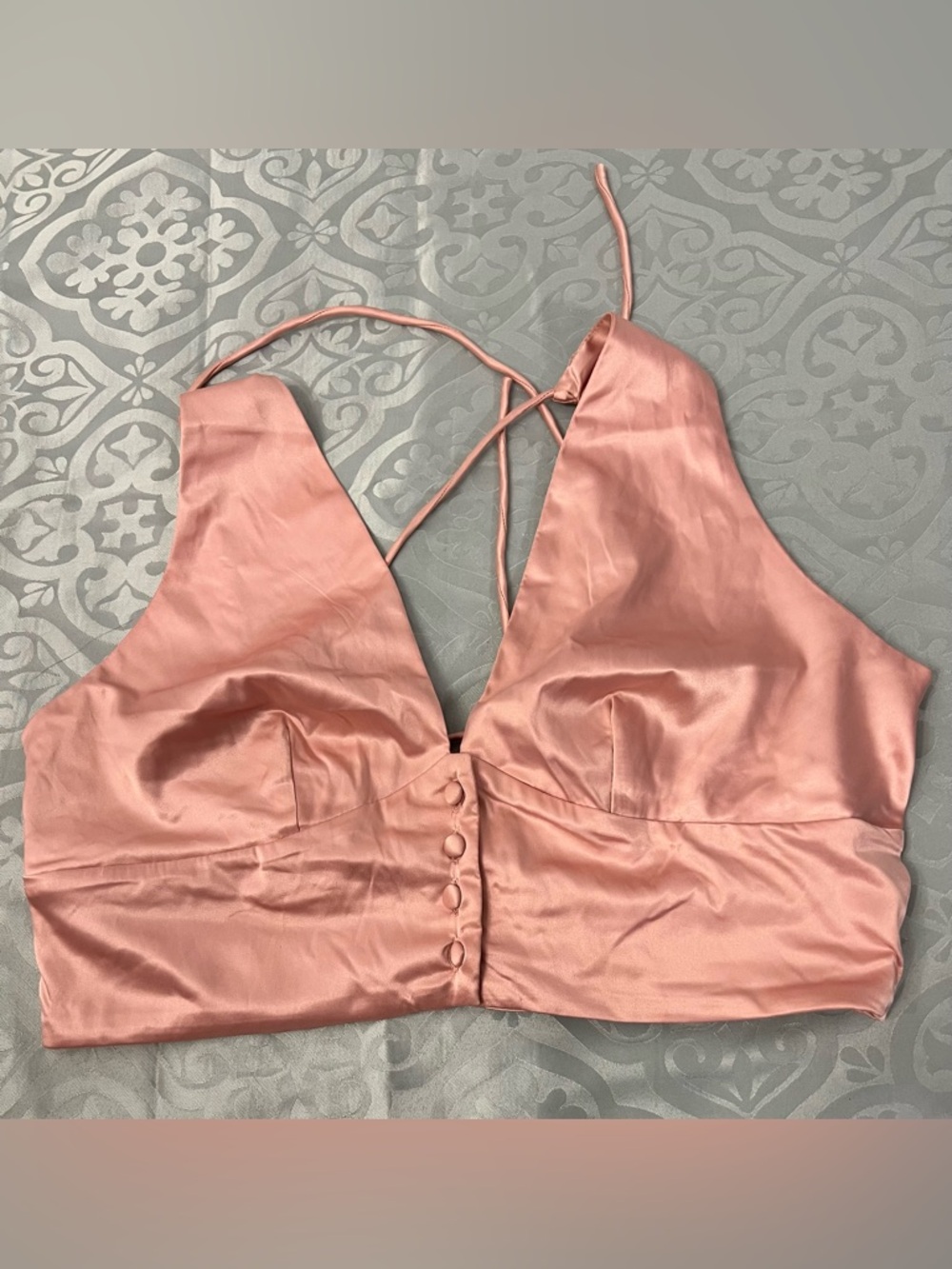 Free People Rose Satin Button-Front Crop Top size small #A13